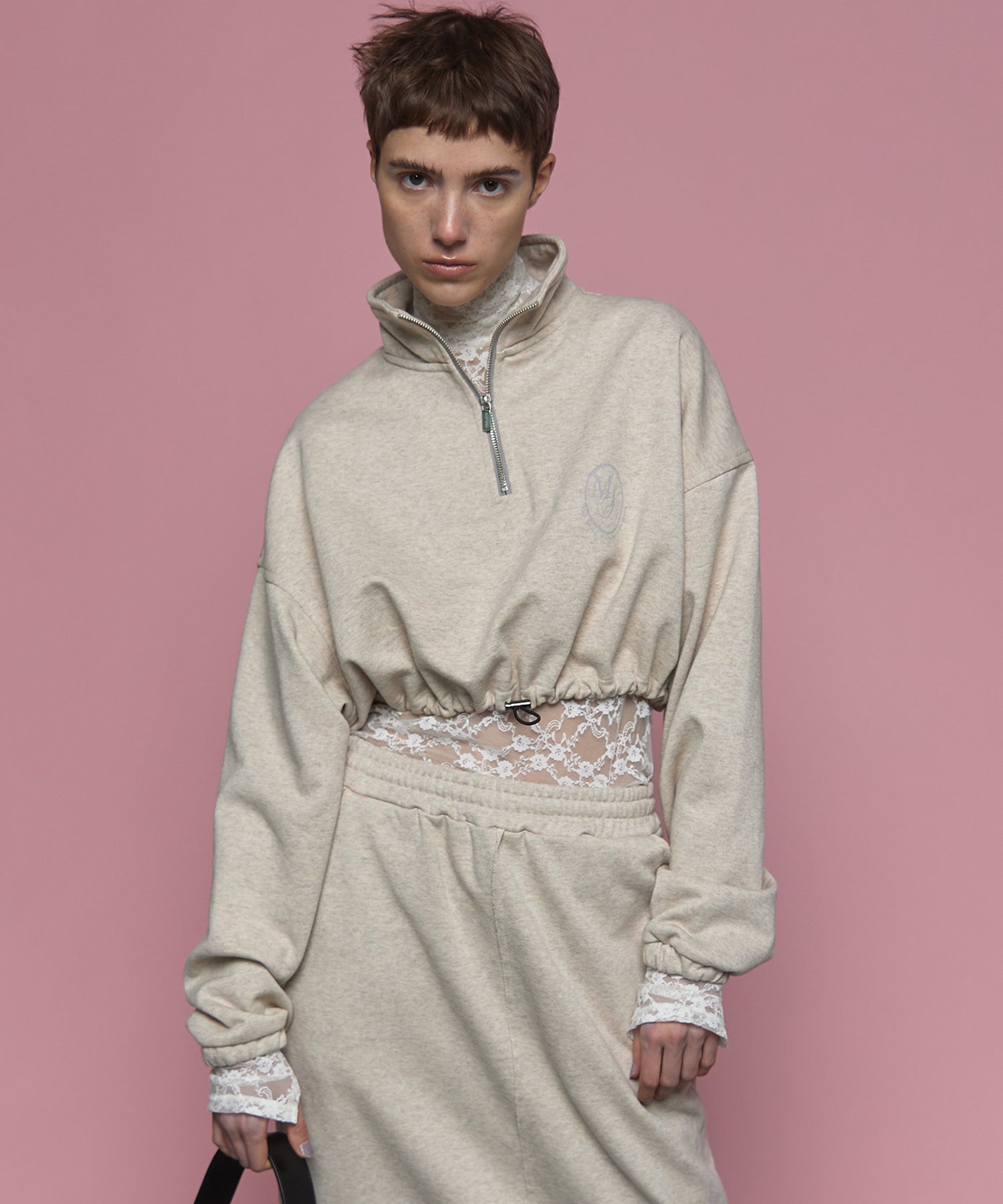 SALE】Half Zip Cropped Sweat Top