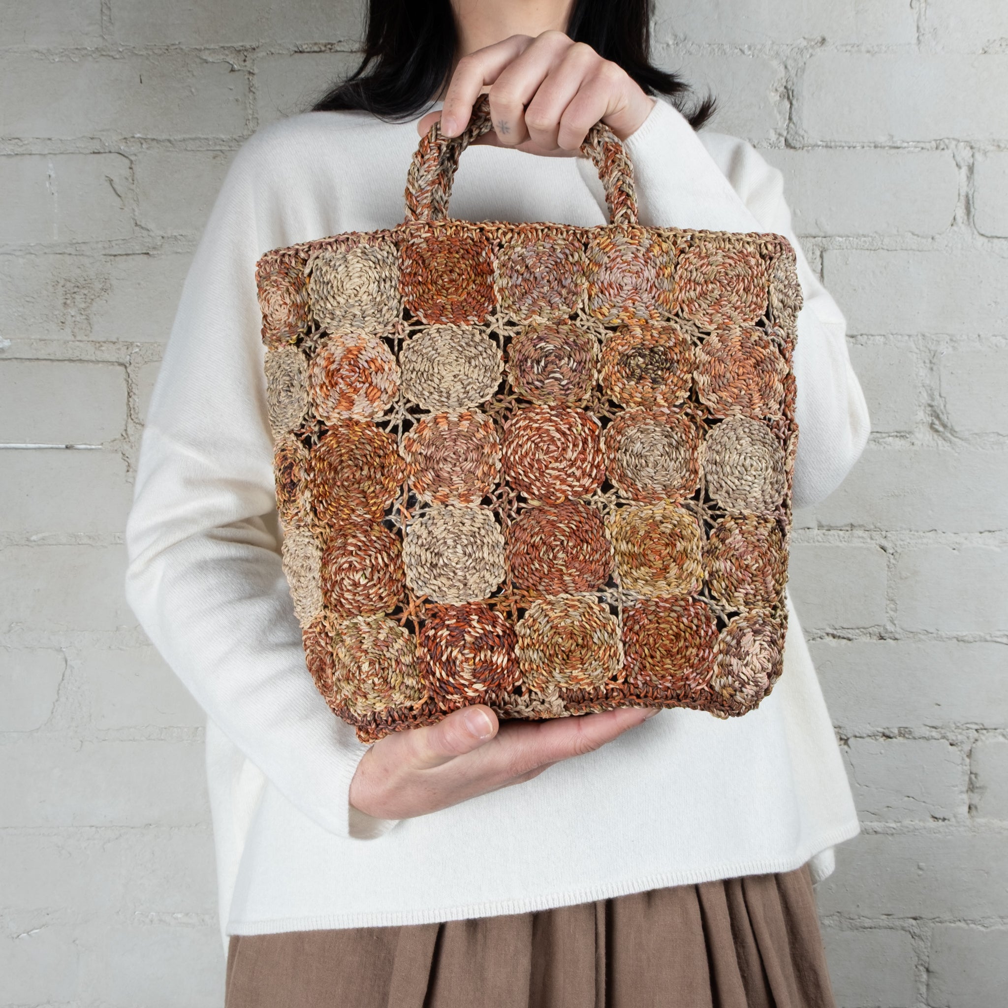 Sophie Digard Medium Pinwheel Hand Crochet Raffia Bag With Short