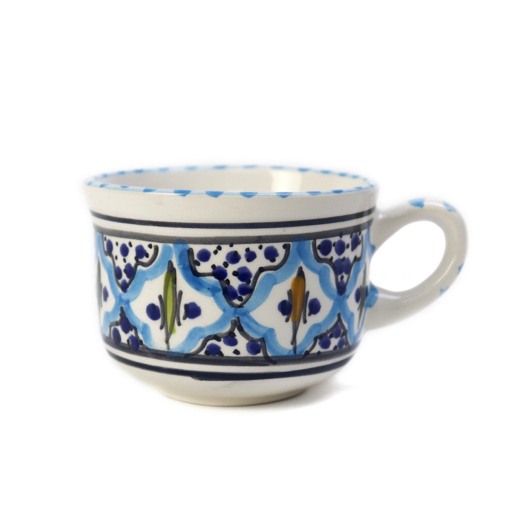 チュニジア・ナブール陶器 手描きコーヒーカップ ターコイズ 【POTTERY