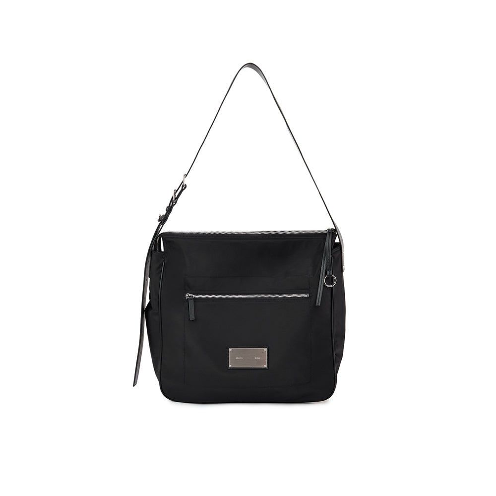 EMBOSSED LOGO FABRIC SHOULDER BAG IN BLACK – Matin Kim
