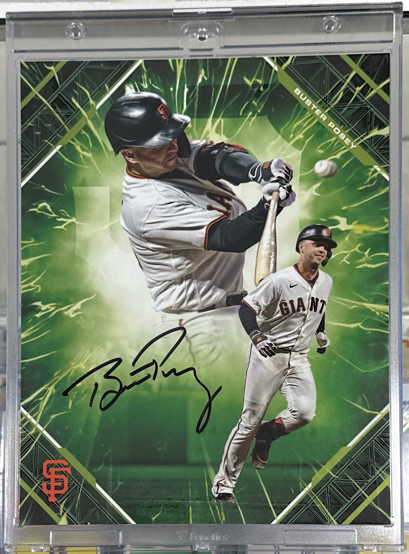 Buster Posey Fanatics Under Wraps Green Auto /99 8x10 San