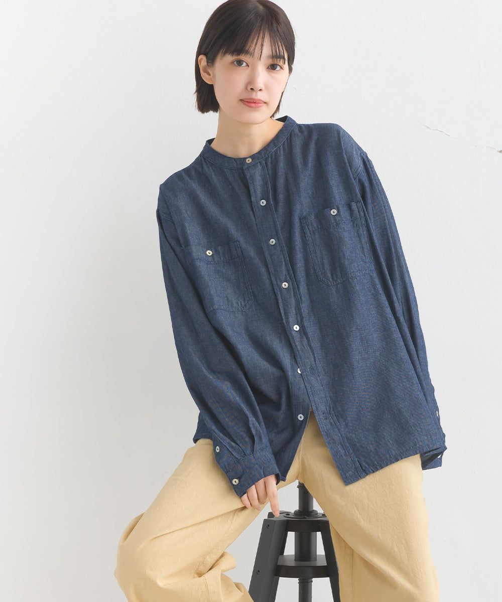 OMNES】ユニセックス シャンブレーバンドカラーシャツ【1522-4134】