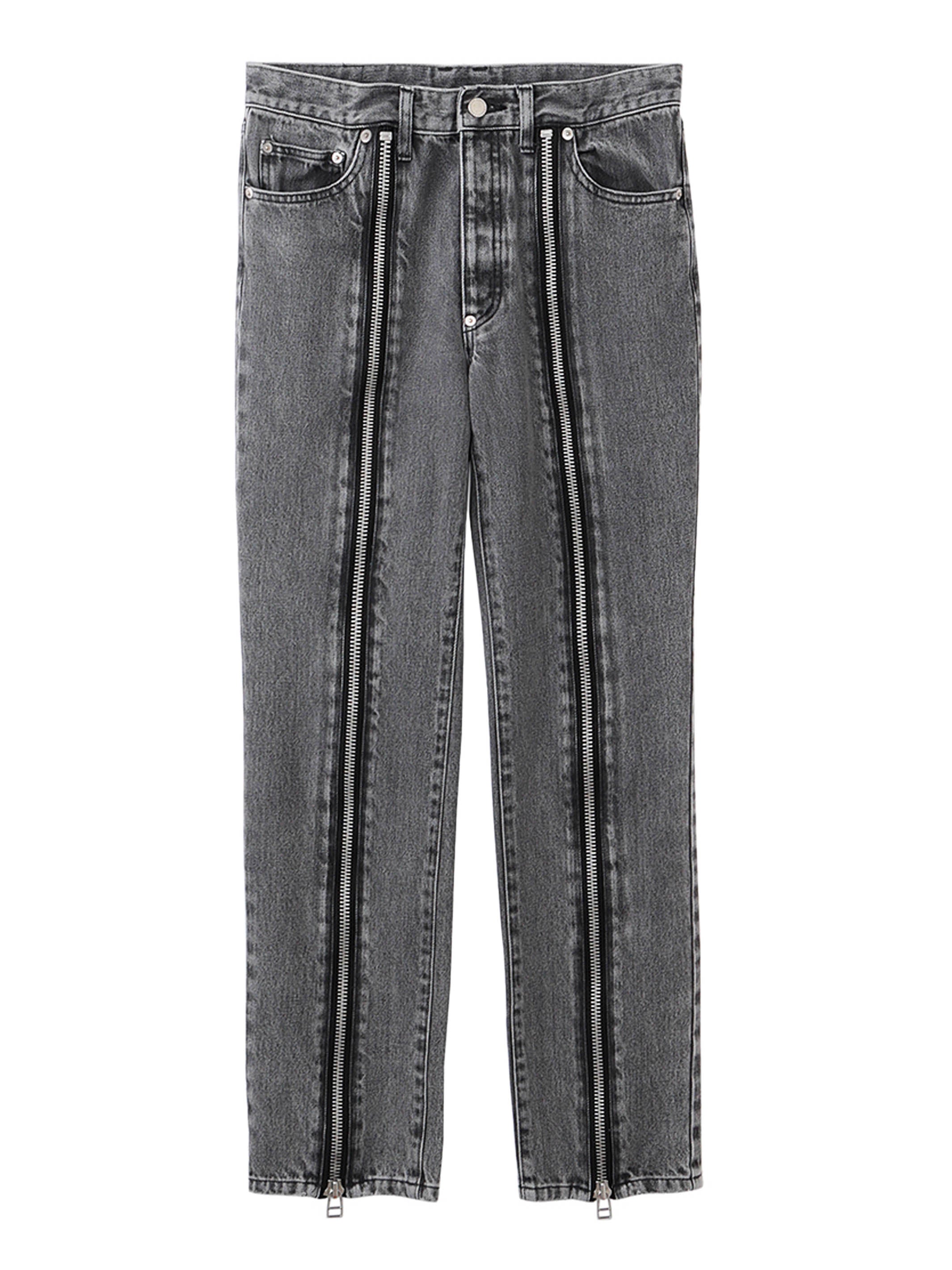 WASHED DENIM ZIP PANTS