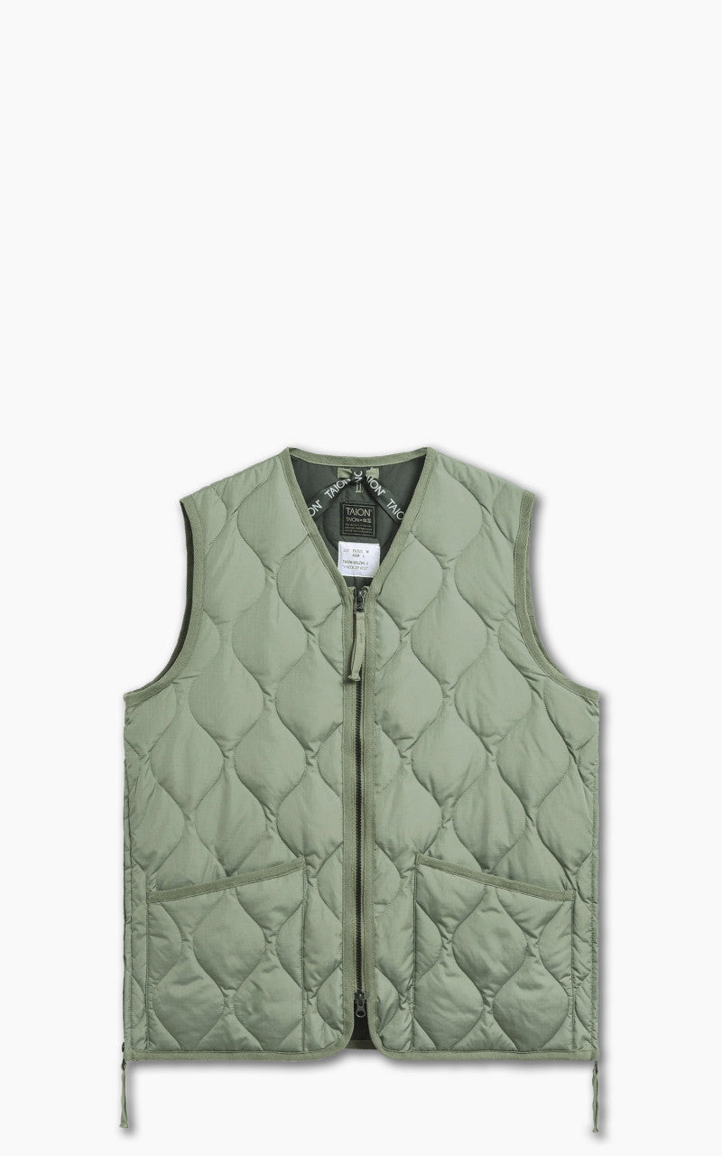 Taion Military Zip V-Neck Down Vest Dark Sage Green