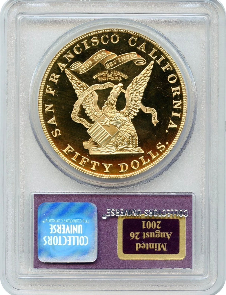 1855 $50 Gold Kellogg Restrike Gem Proof SS Central America