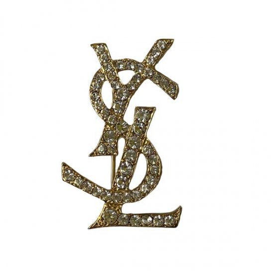 Saint Laurent イヴサンローラン ロゴ ラインストーン ブローチ