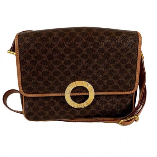 CELINE セリーヌ マカダム柄 サークルロゴ PVC/レザー ショルダーバッグ