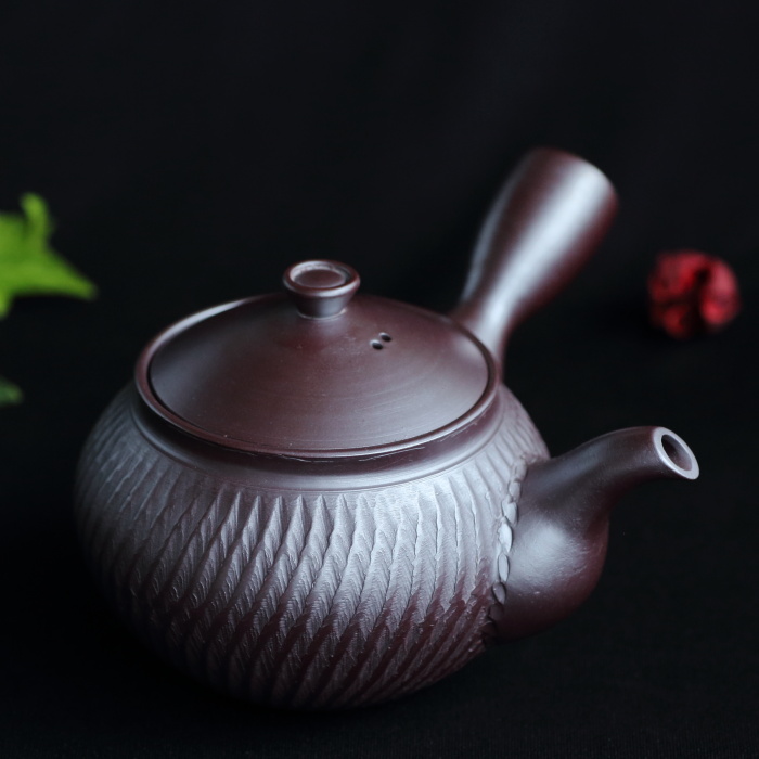 伊藤美月 柴泥波状紋ビリ急須 満容量250ml 作家もの萬古焼煎茶器 日本