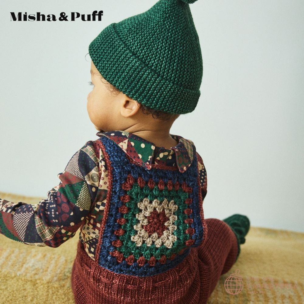 Misha & Puff】Baby Petit Collar Onesie - Madder Root Patchwork