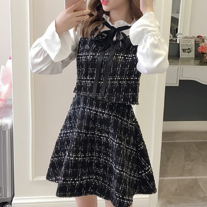 セットアップ風ブラックツイードワンピース◇ミニワンピ 量産型 S、M