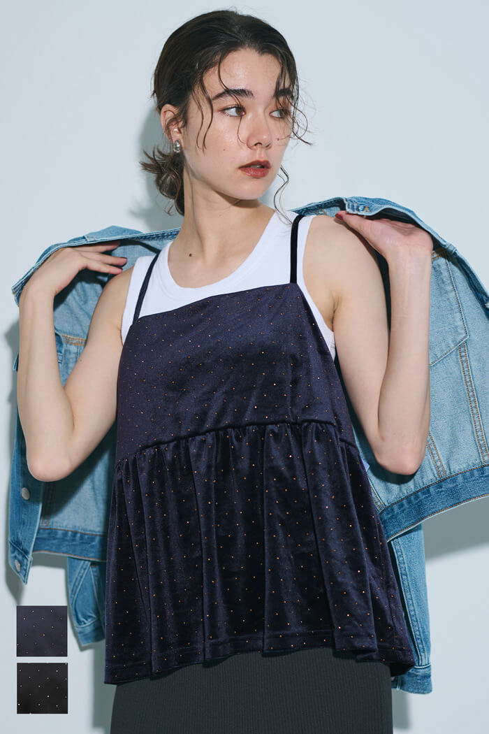 セール☆2490円→1290円 ラインストーンベロアキャミソール レディース