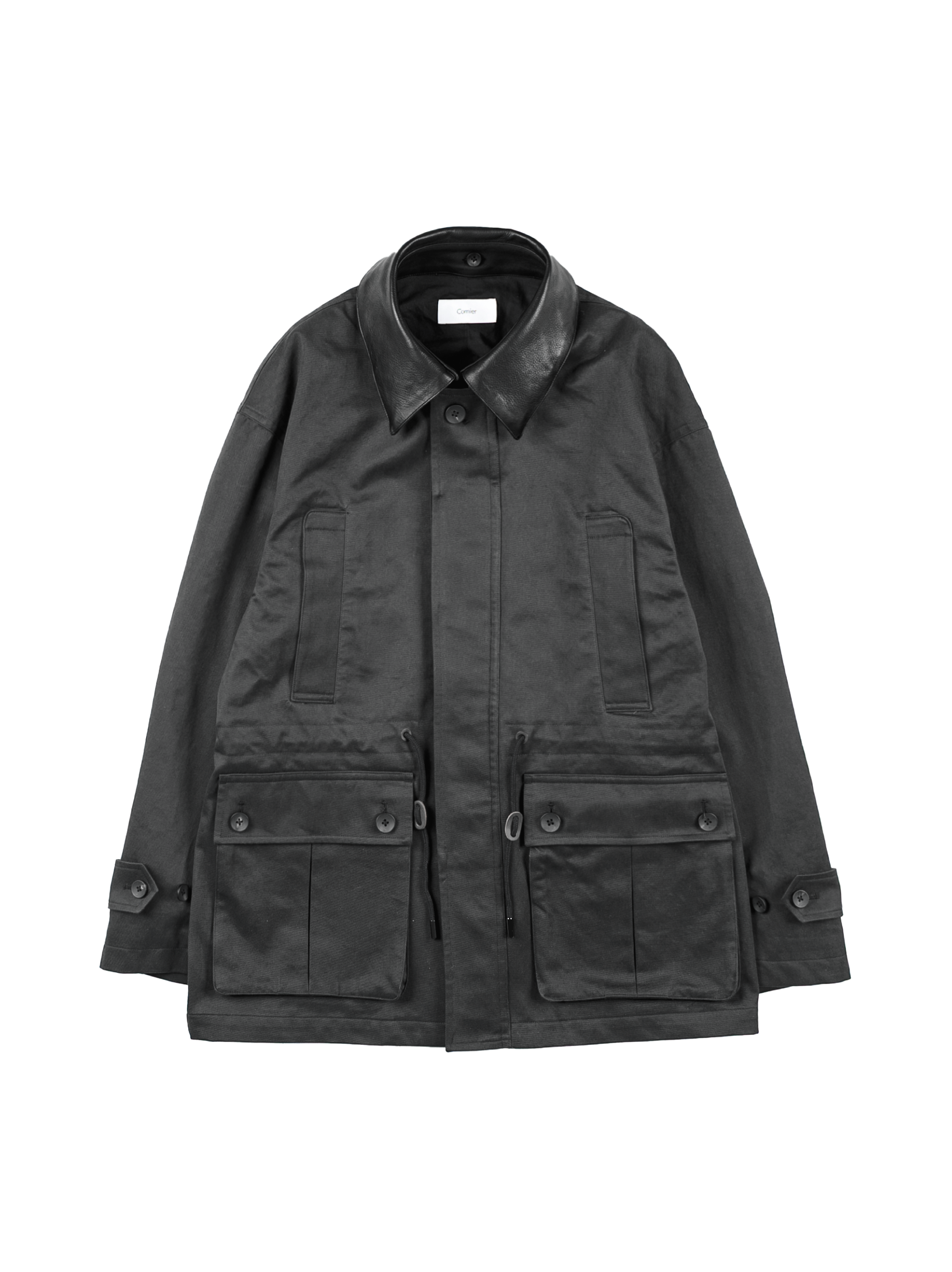 LEATHER COLLAR FINX/ZIMBABWE COTTON TWILL BLOUSON｜BLACK – Cornier
