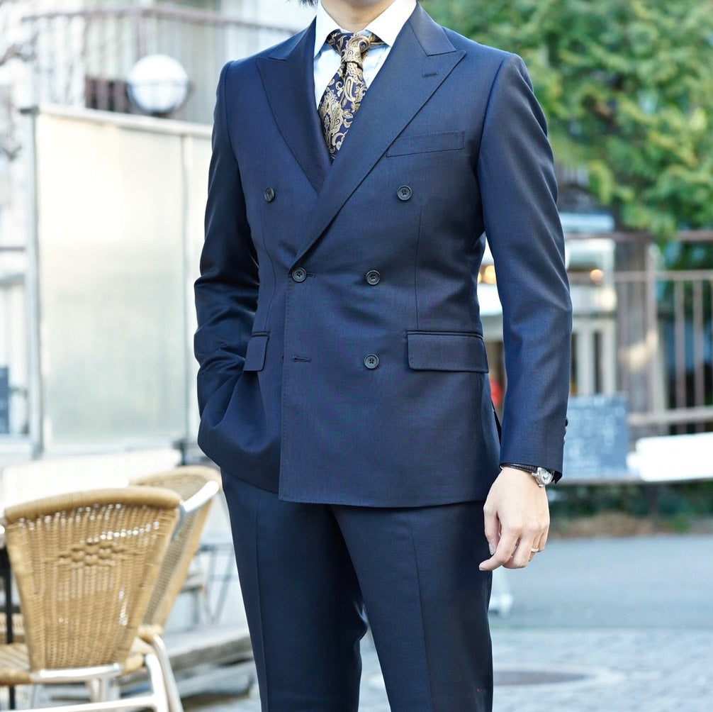 2次会用 ネイビー系オーダースーツ 国産生地 【結婚式 タキシード