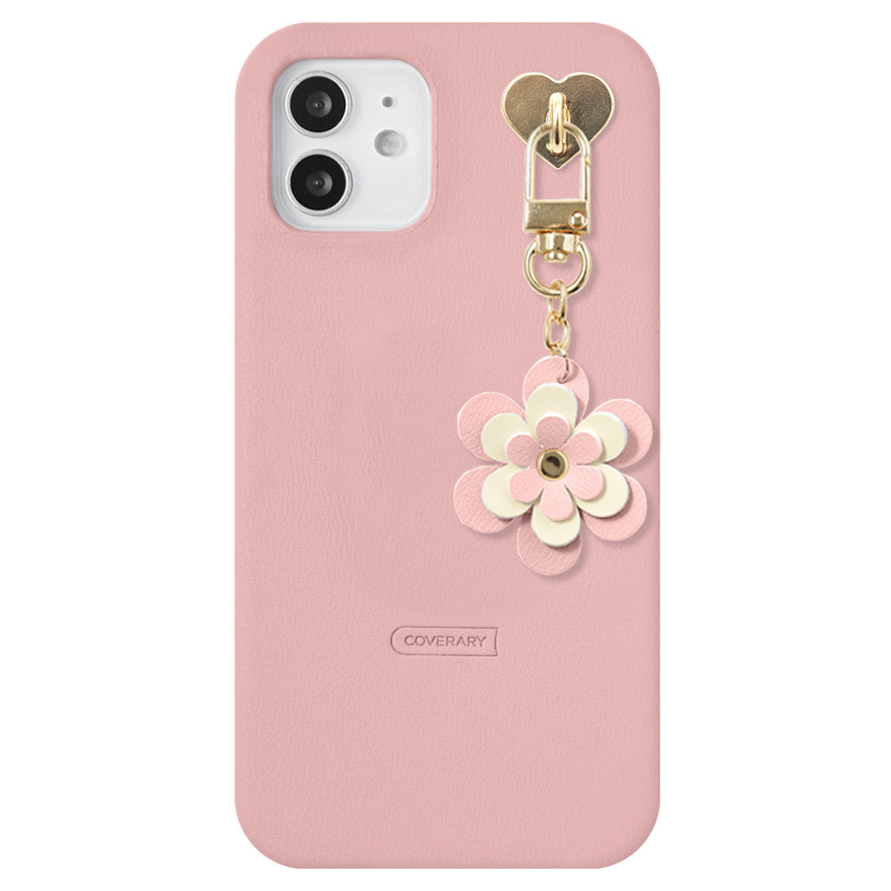 ヴィーガンレザー くすみパステル フラワーチャーム付き 背面ケース