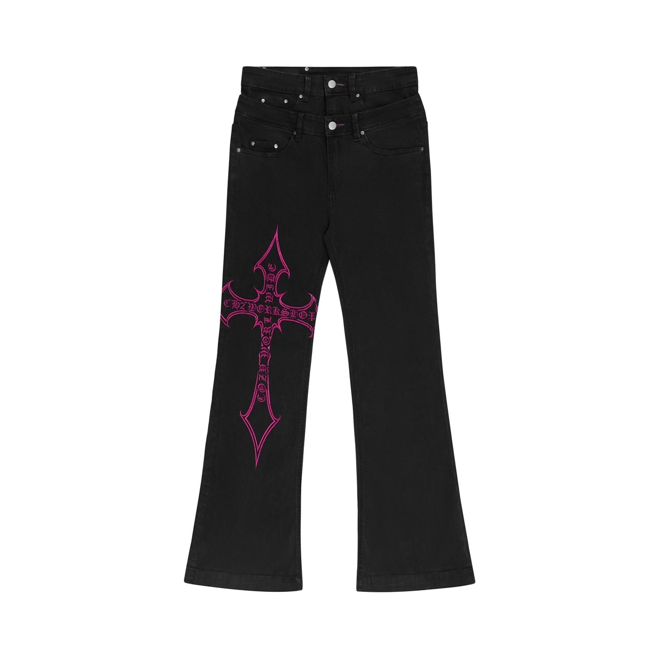 DOUBLE C CROSS BLACK FLARE JEANS (COZY X CH2) – COZY WORLDWIDE