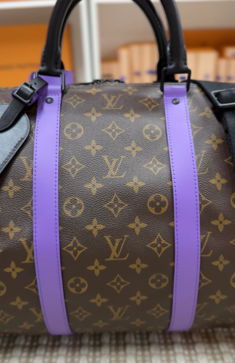 Louis Vuitton Monogram Macassar Keepall 50 Bandouliere Purple – DAC