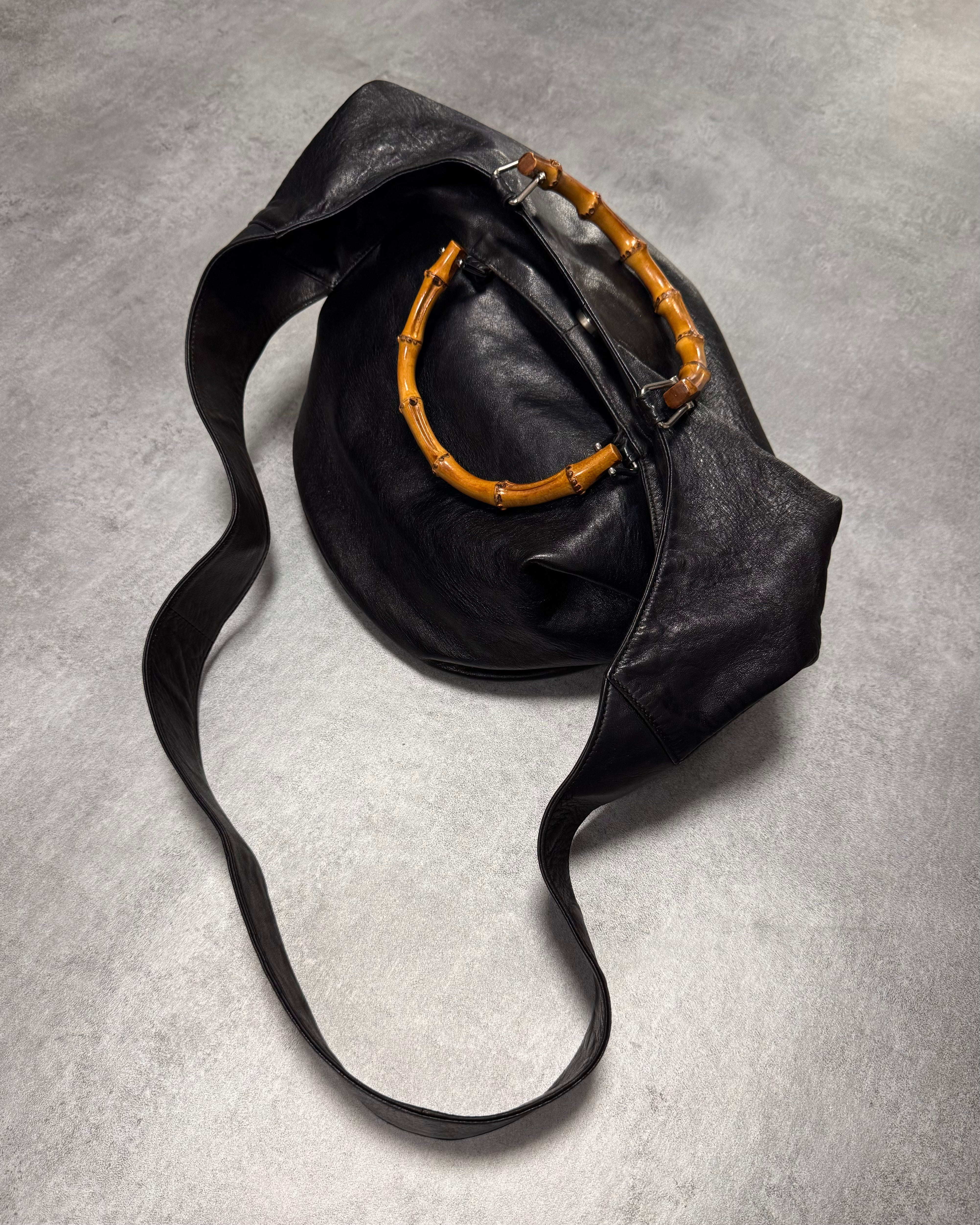 1996 Gucci Tom Ford Pure Black Leather Bamboo Shoulder Bag – Dolce