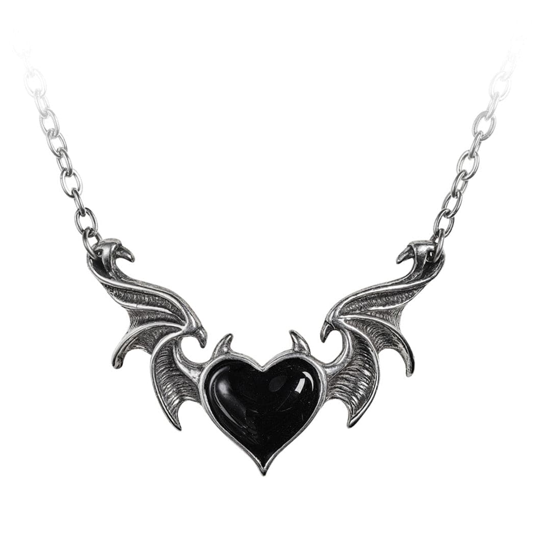 Enameled Black Heart With Horns Necklace – Everything Skull