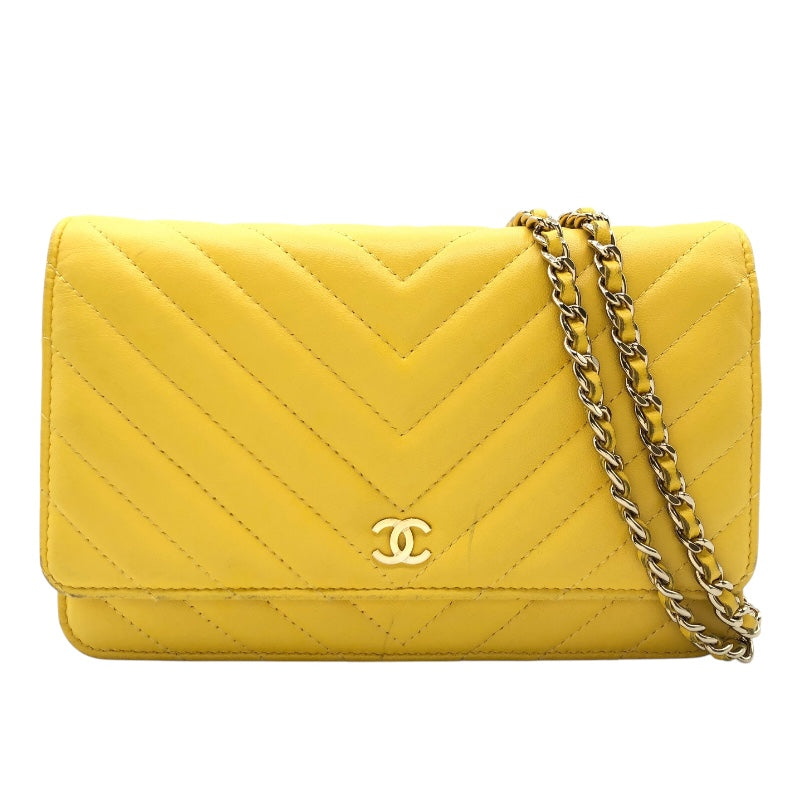 シャネル CHANEL Vステッチシェブロンウォレット AP0250 イエロー GD