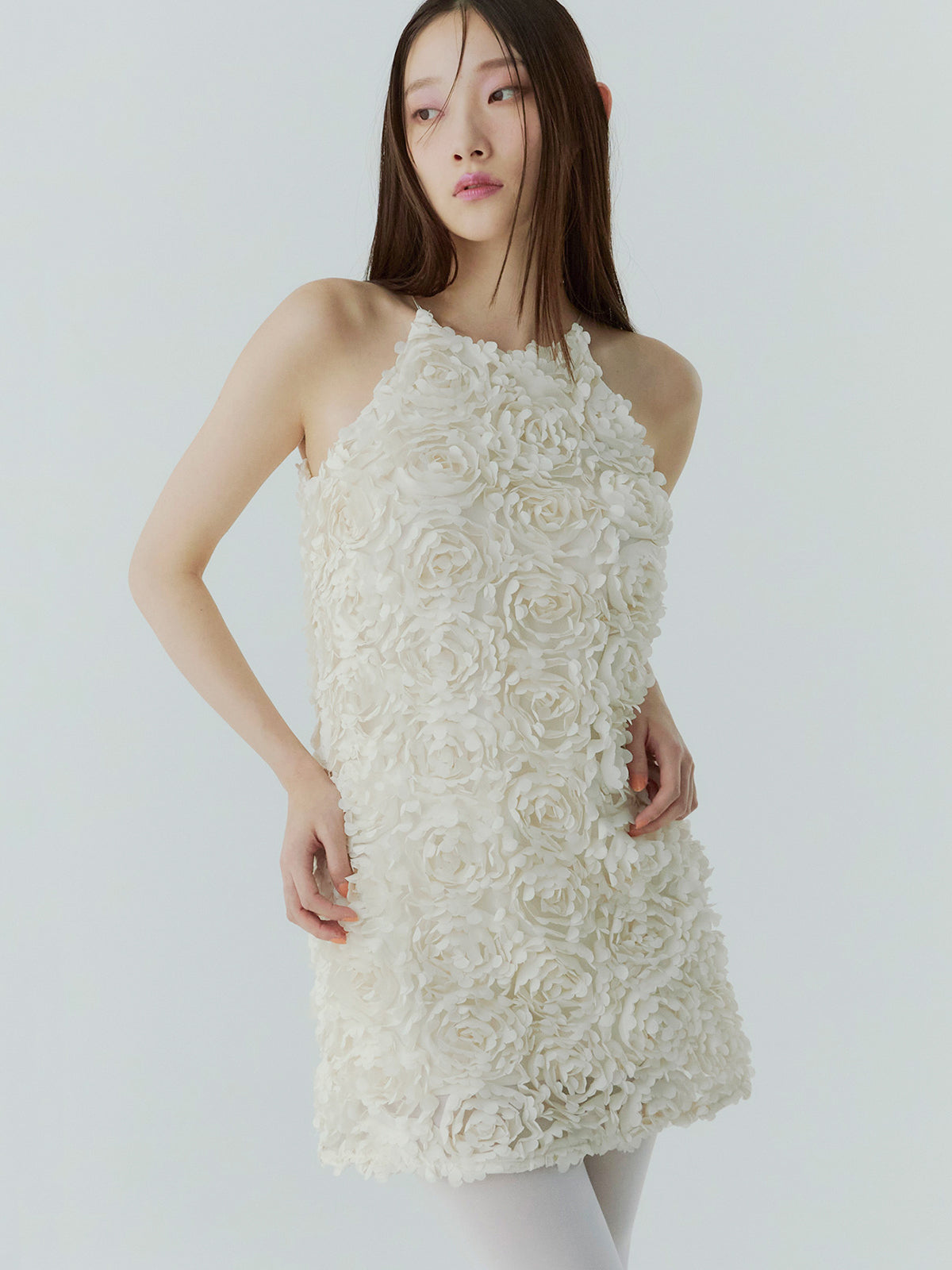 ボリュームフラワーモチーフアメスリワンピース