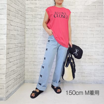 びっくりストレッチりぼん刺繍デニム デニム ＆ LOVE CLOSET