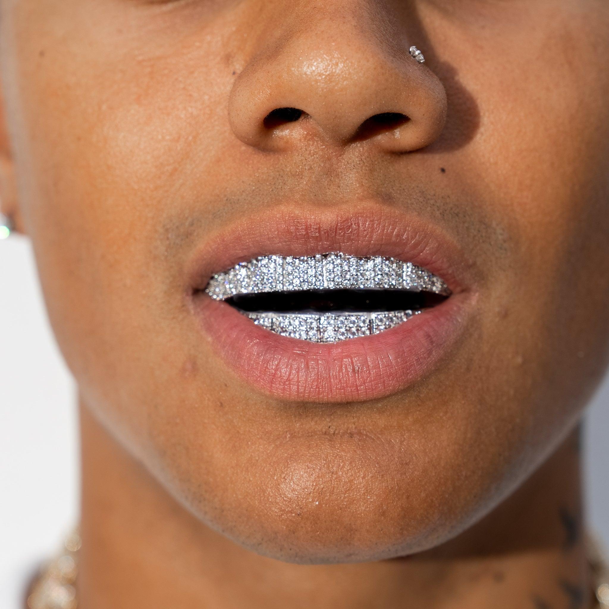 8 Tooth Standard Iced Grillz - White Gold – Adamans