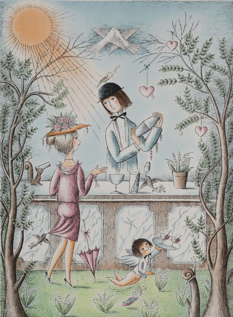 レイモン・ペイネ【恋のカクテル】 オリジナルリトラフ版画 作家自筆