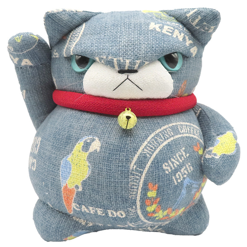 萩工房 わるねこ：大 右手上げ・お腹にトリ柄 (座布団付き)