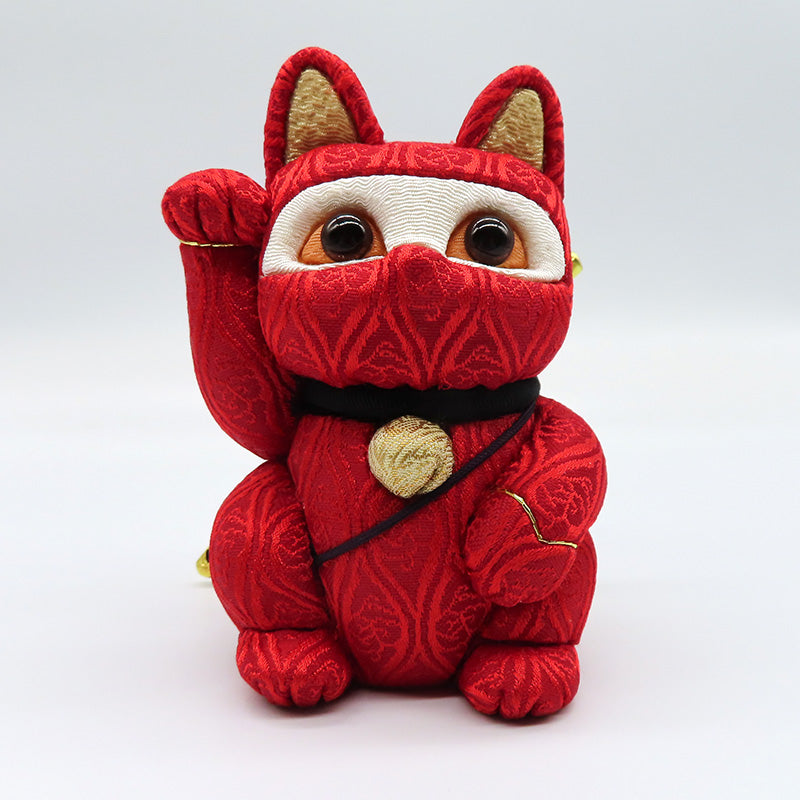 木目込み人形 招き猫 忍者 赤 lucky cat ninja