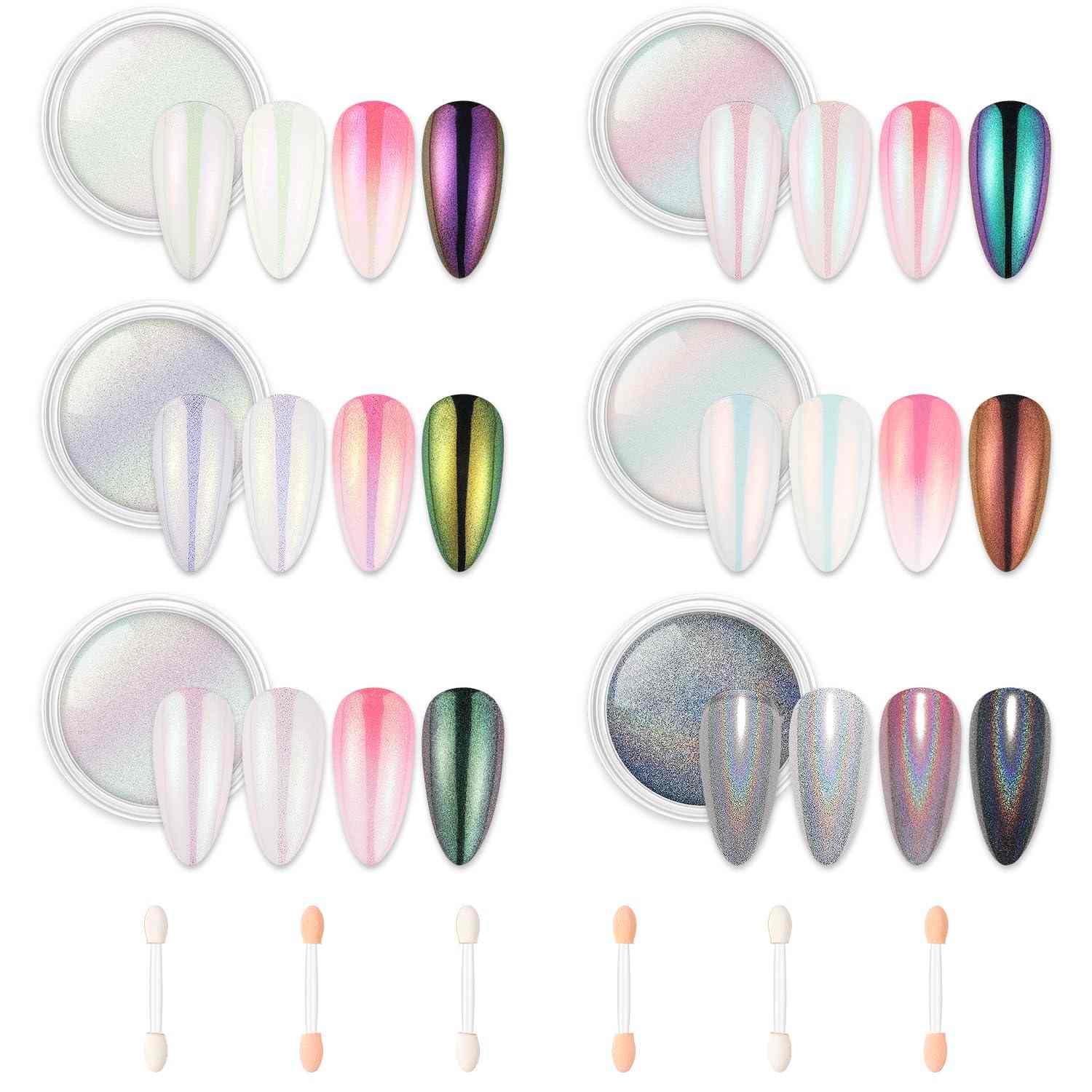 AIMEILI Pearl Chrome Nail Powder NCP002– 6 Colors Holographic