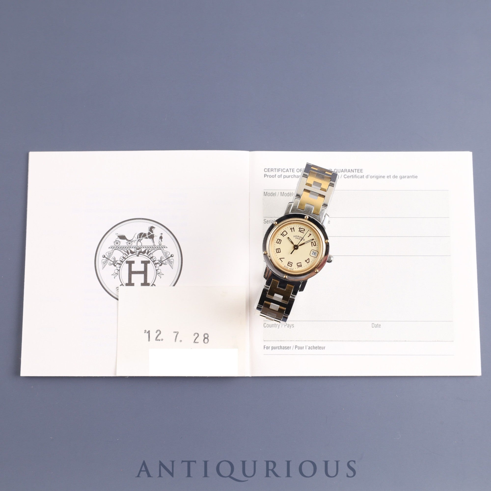 エルメス クリッパー CL4.220 クォーツ SS/GP アイボリー文字盤 24.0mm