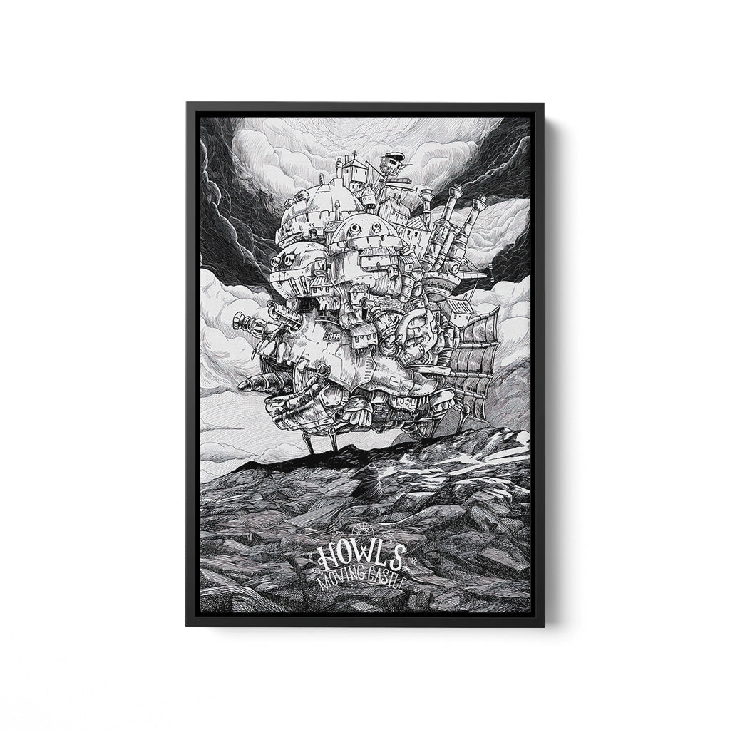 Howl's Moving Castle - Black and White - Canvas & Glass Print