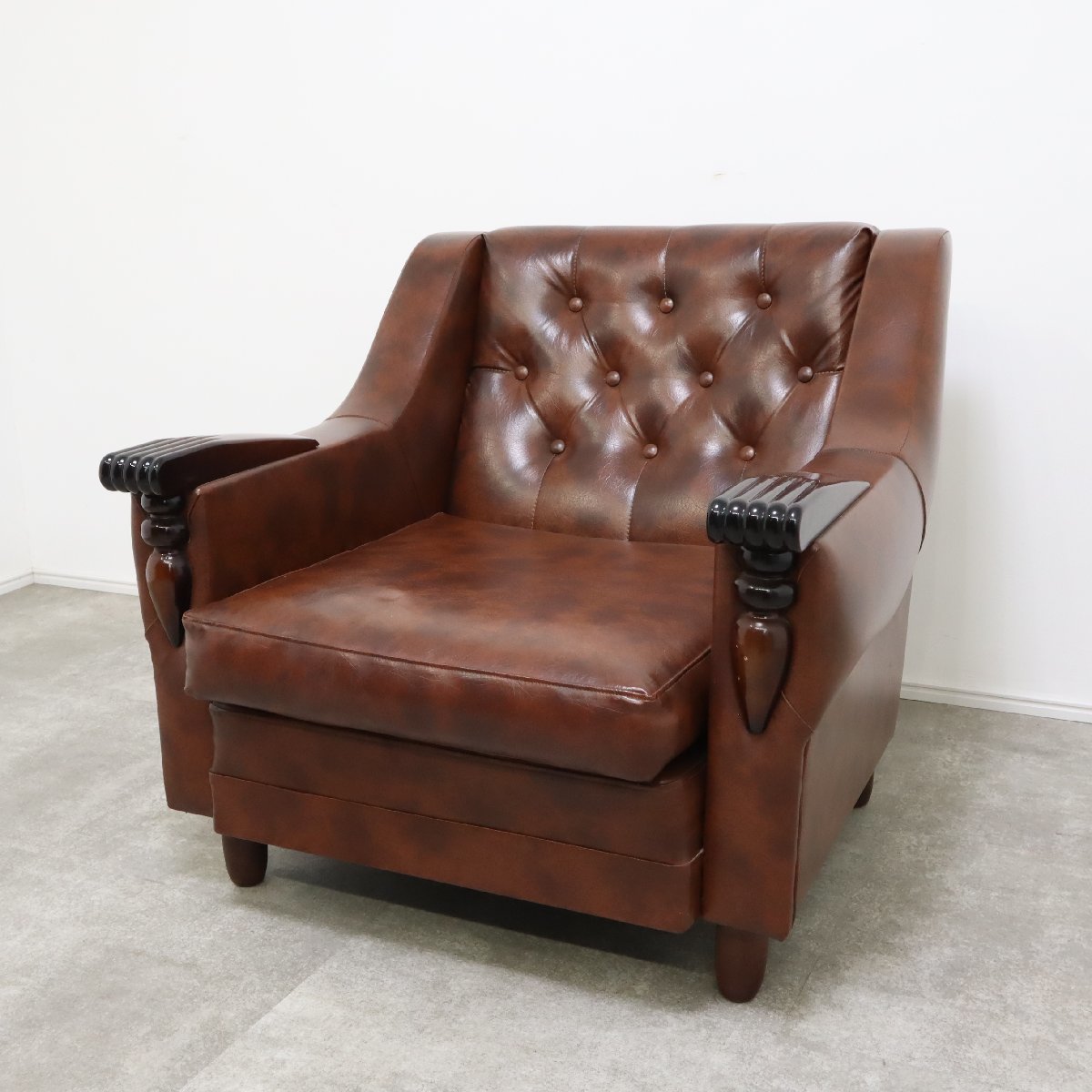 1人掛け ソファ 昭和レトロ 応接 ブラウン 1P 肘掛け ソファ ブラウン
