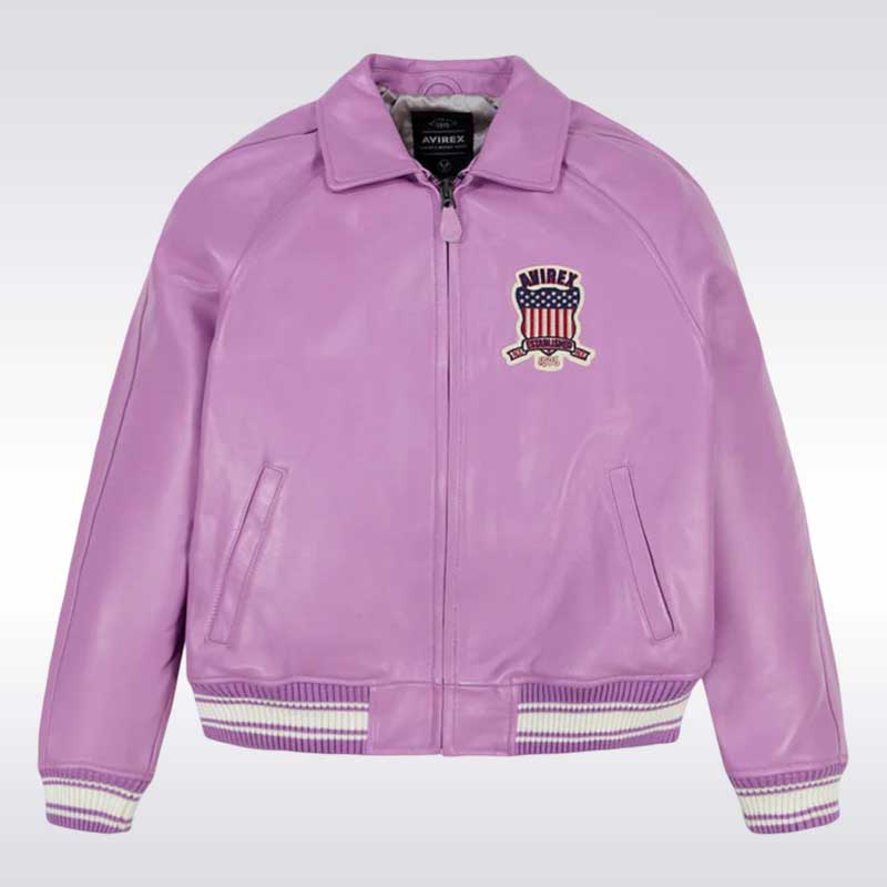 Avirex Purple Leather Varsity Bomber Jacket | Jackets Kingdom