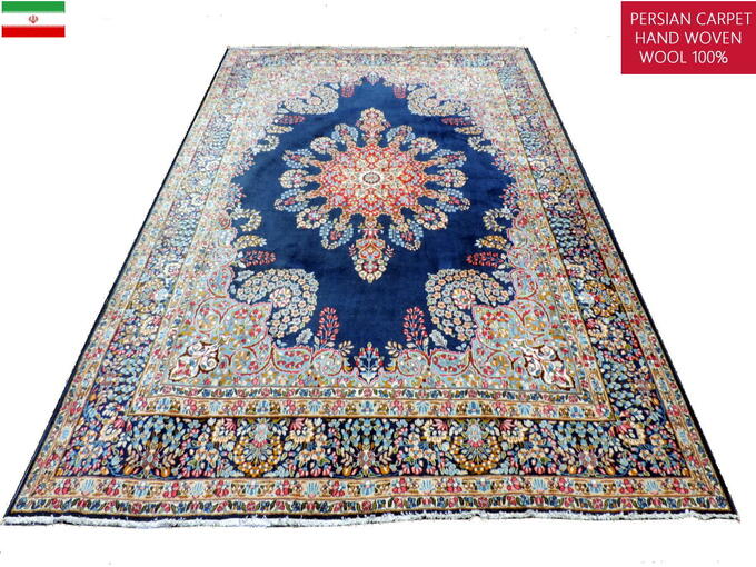 ペルシャ絨毯．カーペット】ケルマン産手織りウールビンテージ物