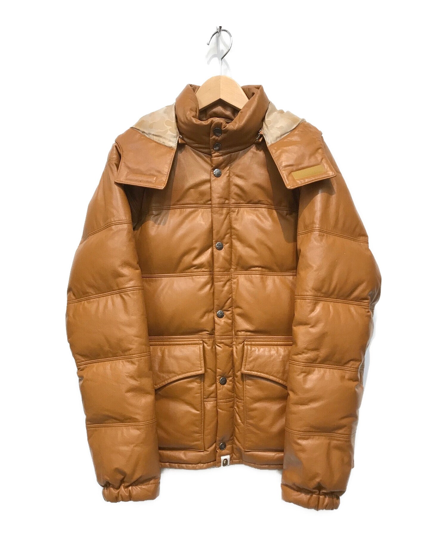 Pre-owned] A BATHING APE Leather down jacket with hood 1860-141