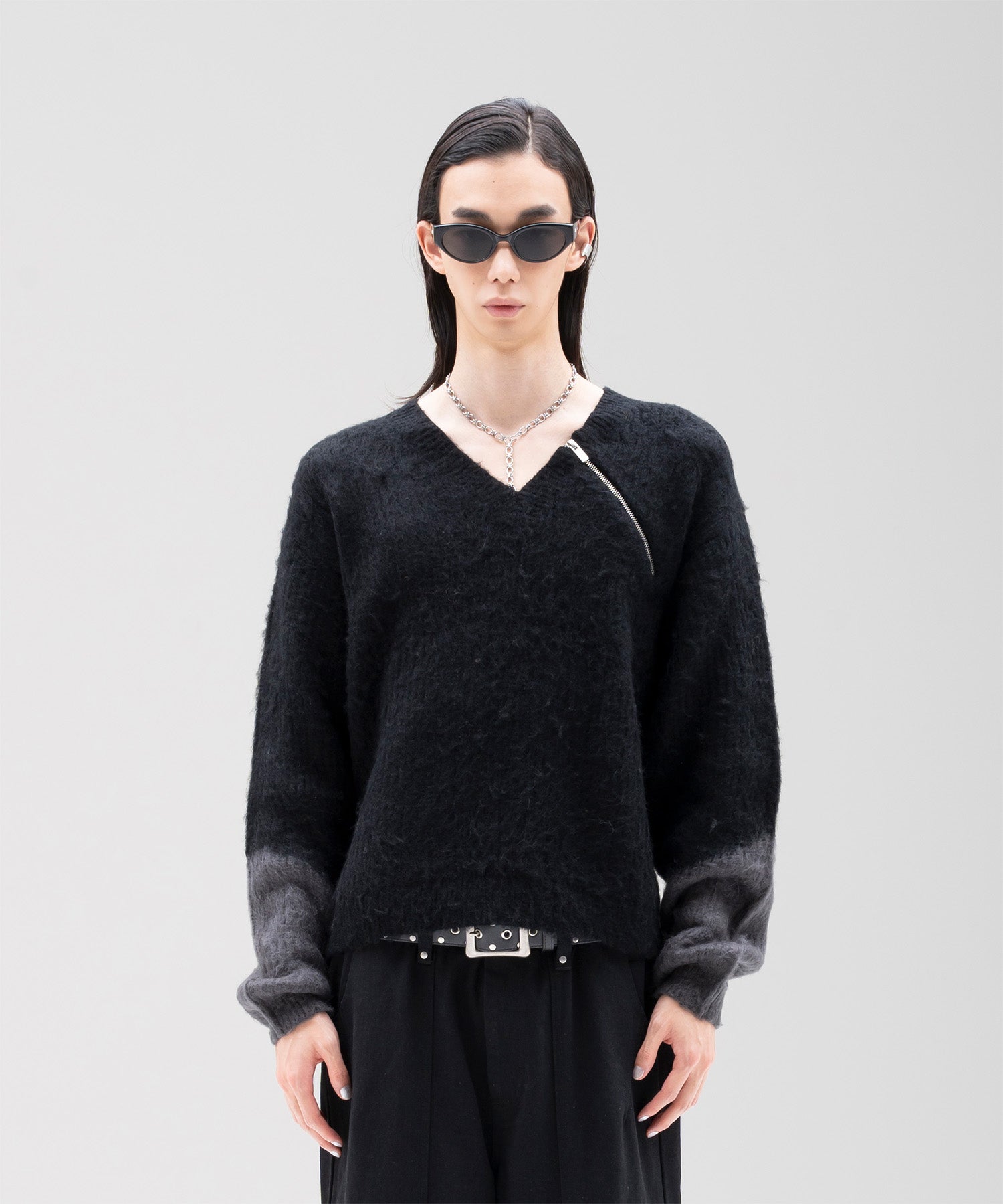 Zip Shaggy V-neck Knit – Jent Louis