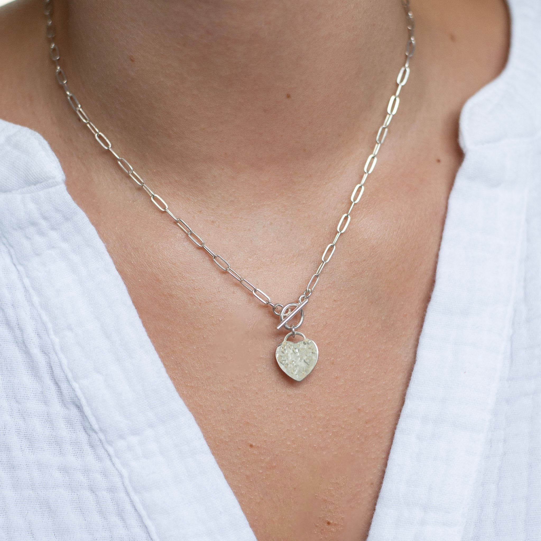 Small Sterling Silver Paperclip Heart Toggle Necklace | Jewel Ya