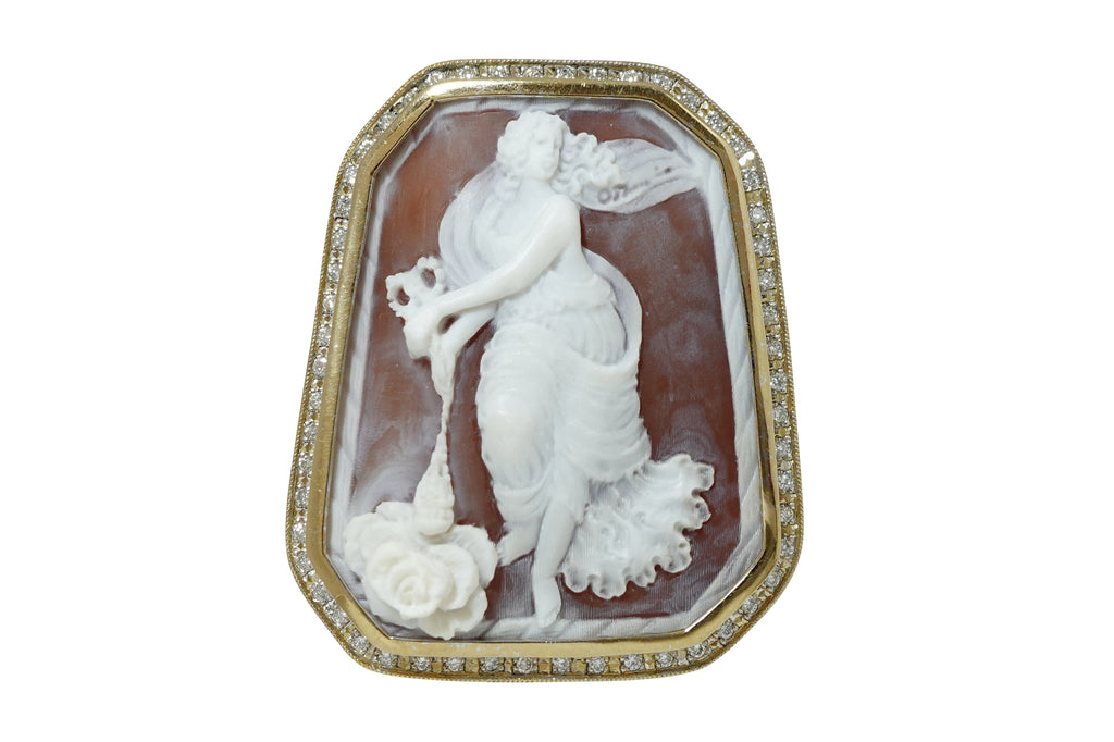 Shell Cameo K18WGシェルカメオ ダイヤモンドブローチ兼ペントップ (NO