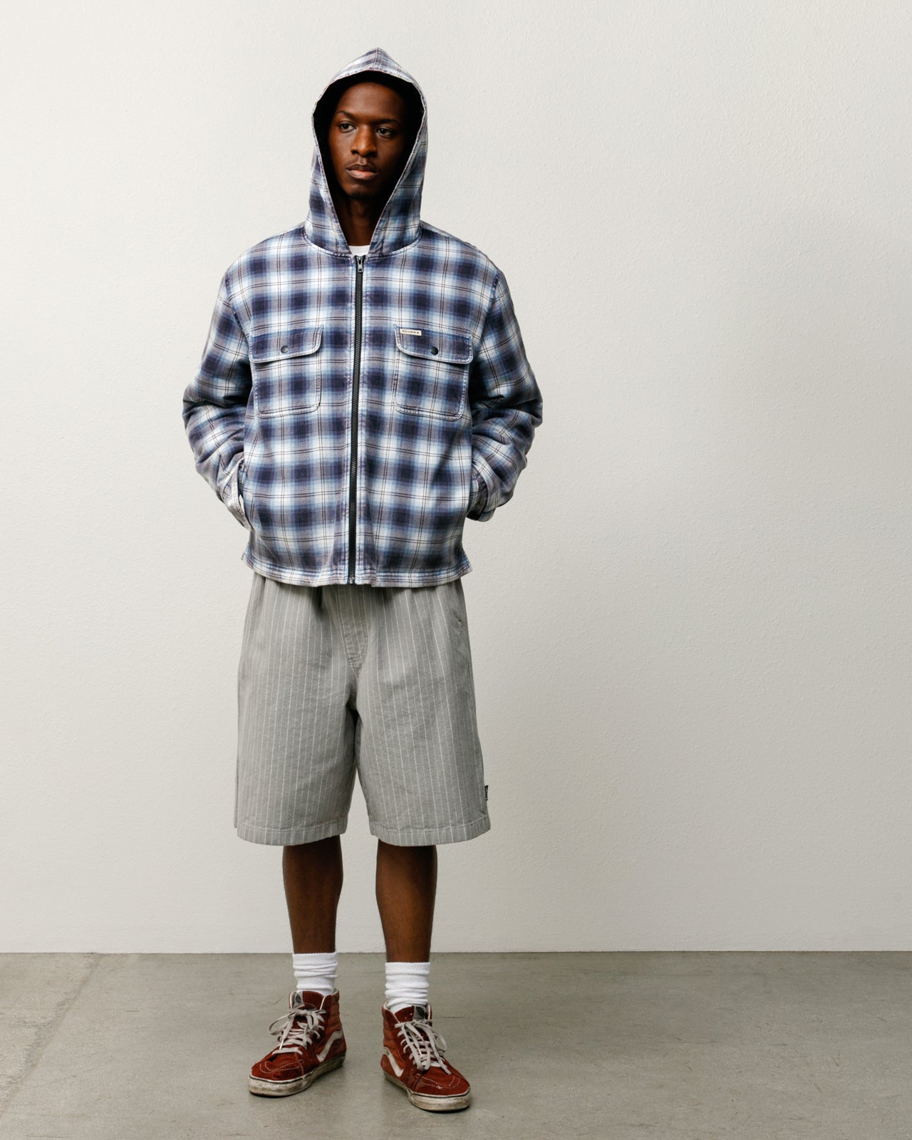 Zip Hooded Plaid Shirt – Blue | Outerwear | Stüssy Japan