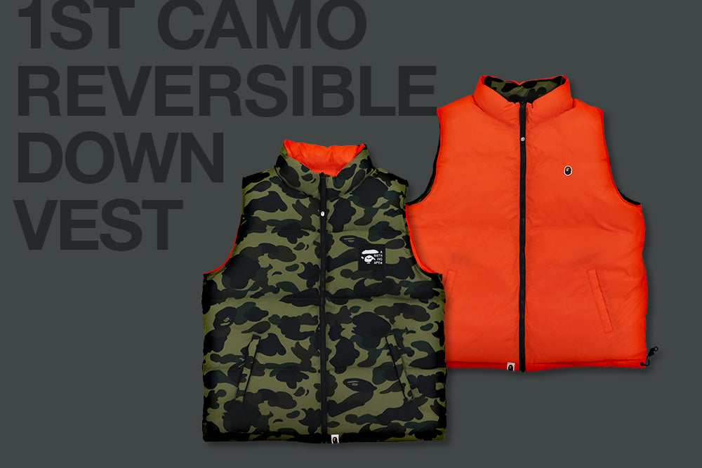1ST CAMO REVERSIBLE DOWN VEST | bape.com