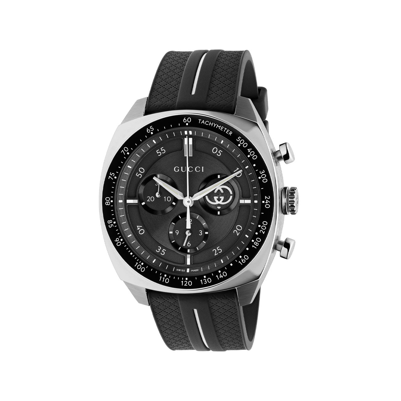 Gucci Interlocking G Black Dial Watch on Rubber Strap - 41mm