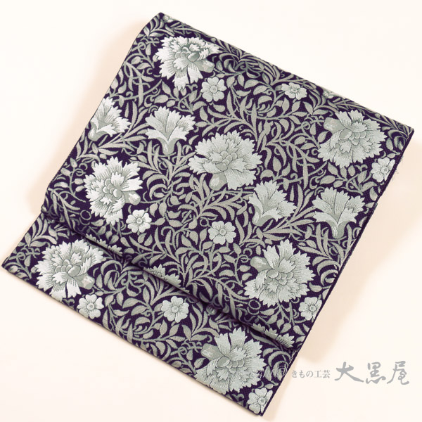 西陣織 紫絋】織九寸名古屋帯 (濃地・草花）名古屋仕立税込 送料無料