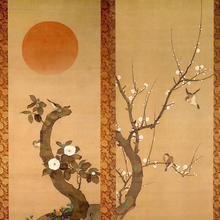 酒井抱一 / 十二ヶ月花鳥図貼付屏風 一〜四月 | 壁紙ギャラリー KAGIROHI