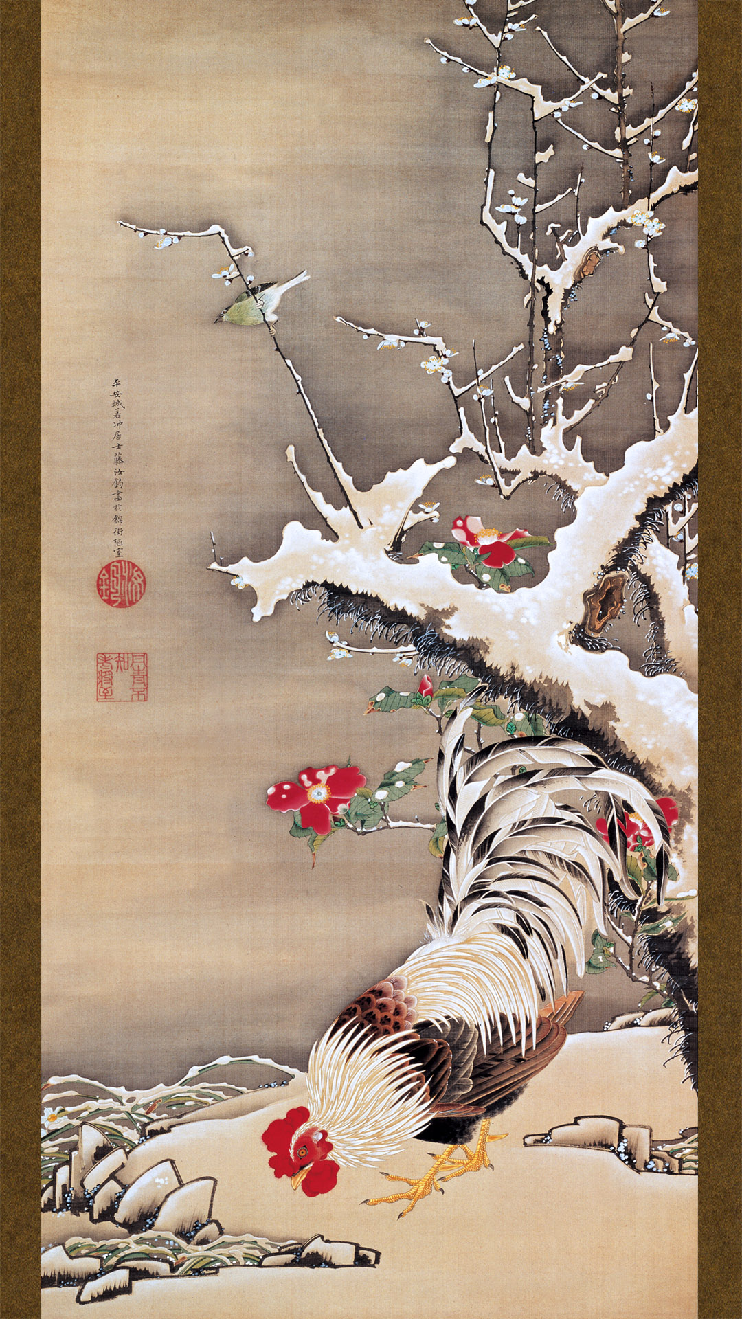 伊藤若冲 / 雪梅雄鶏図 | 壁紙ギャラリー KAGIROHI