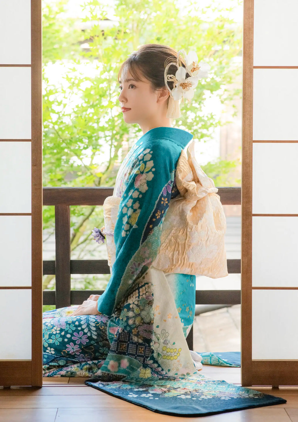 振袖ネットレンタル：爽やかな白と青 】美しい辻ヶ花の振袖/KH-407