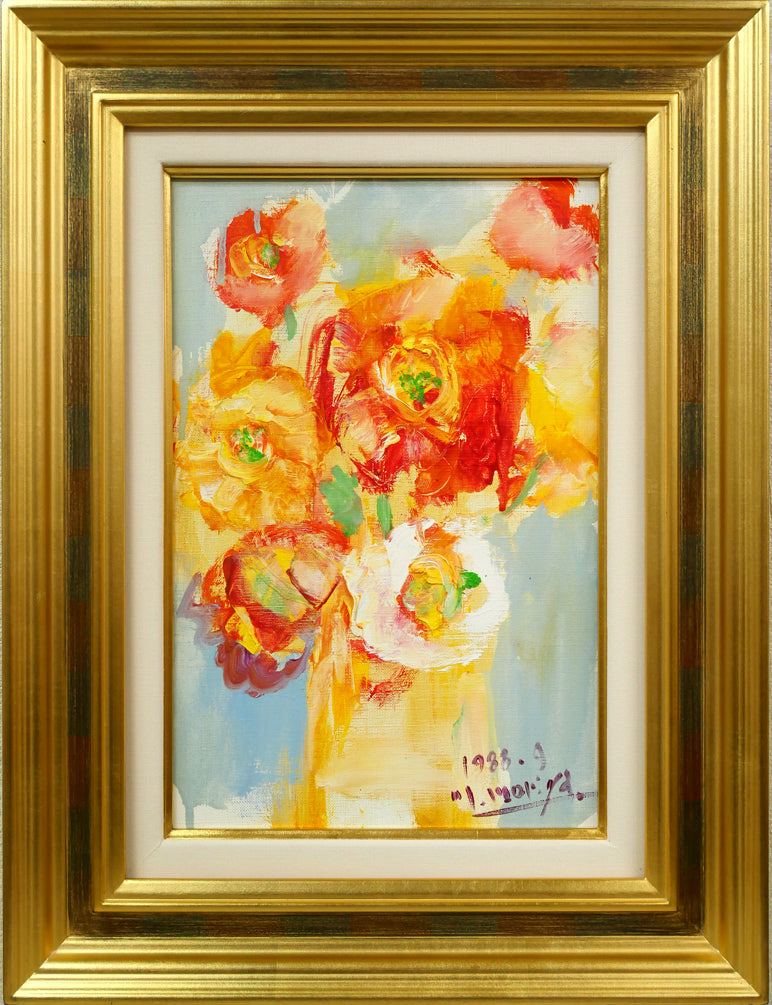 守矢正男「花」油絵・P4号 絵画買取・販売の小竹美術