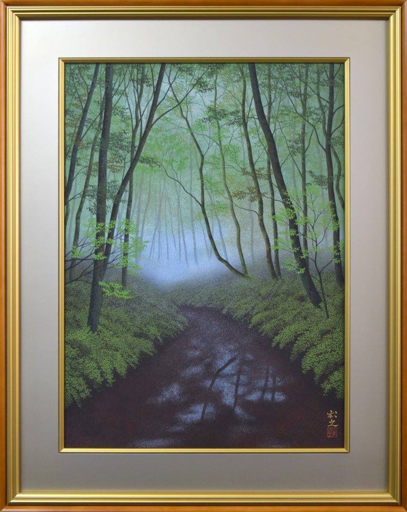 原宏之「雨後林道」日本画・P20号 絵画買取・販売の小竹美術