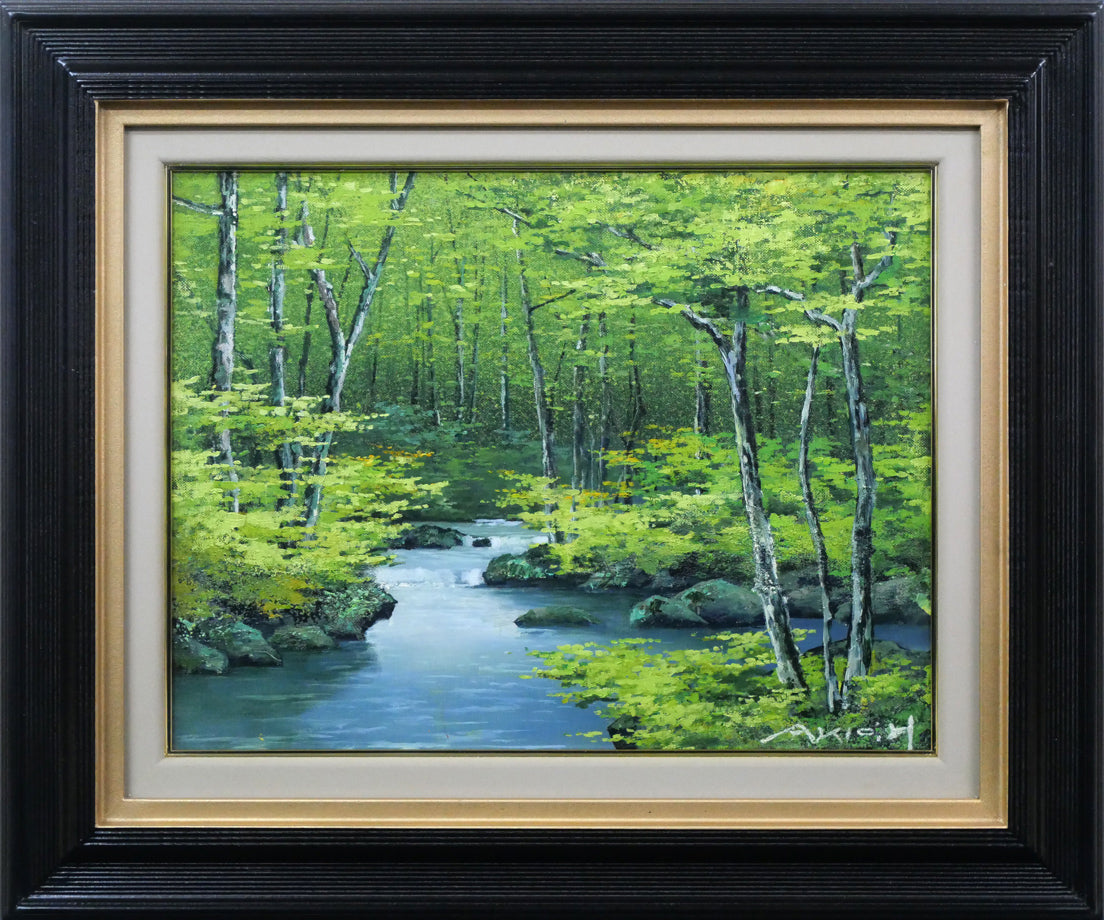 原田彰夫「緑韻」油絵・F6号 絵画買取・販売の小竹美術