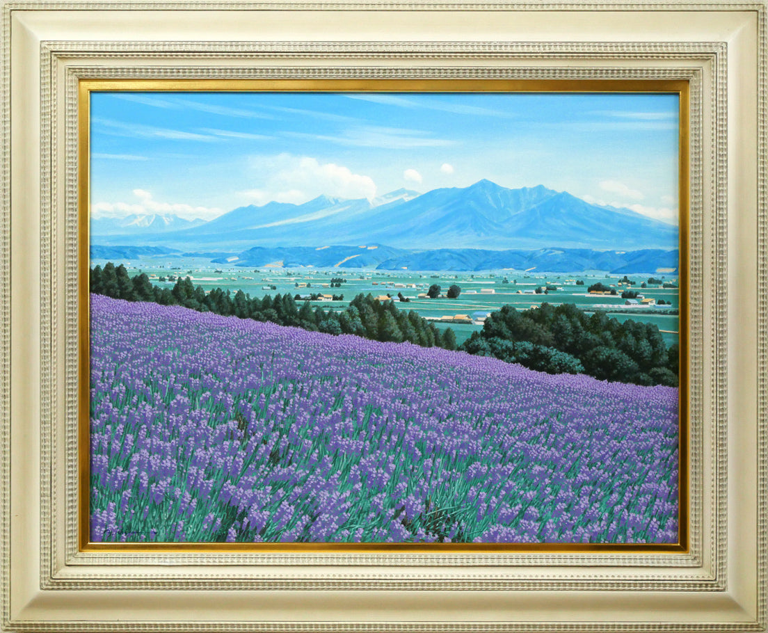 石川雄一「ラベンダーと十勝岳（富良野）」油絵・P15号 絵画買取・販売